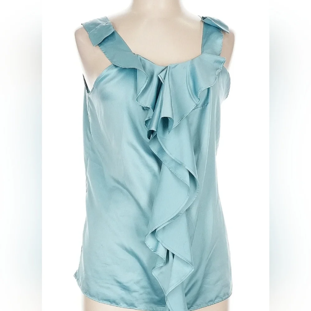 Simply Vera Vera Wang Dusty Blue Career Ruffle Satin Blouse Size L‎ NWOT